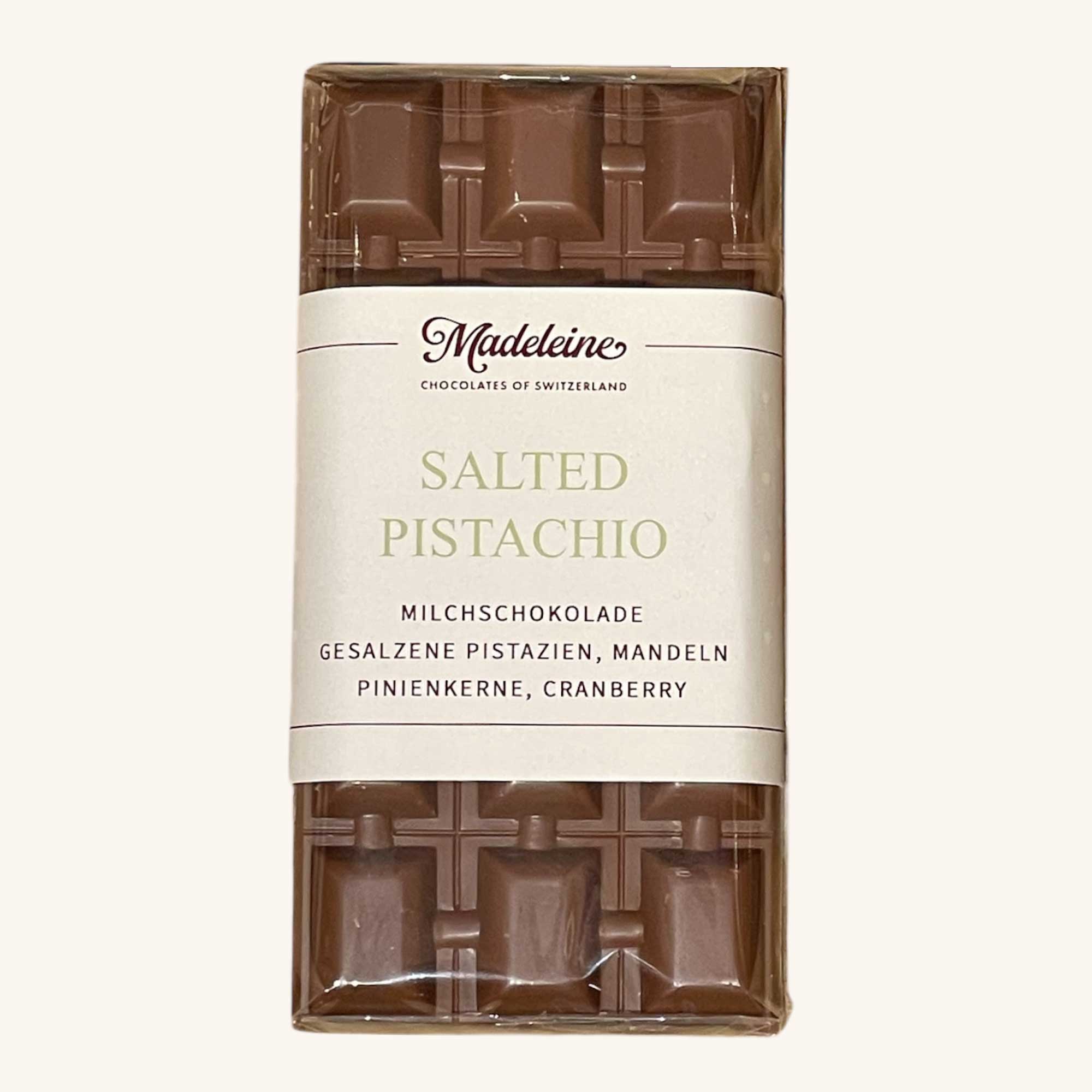 Schokoladentafel gesalzene Pistazien hell 100g (41% Kakao)